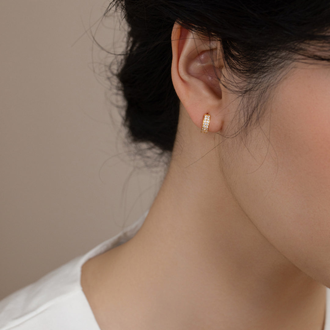 18K Gold Inlaid Zircon Stud earrings with stylish half-circle design shining Earrings