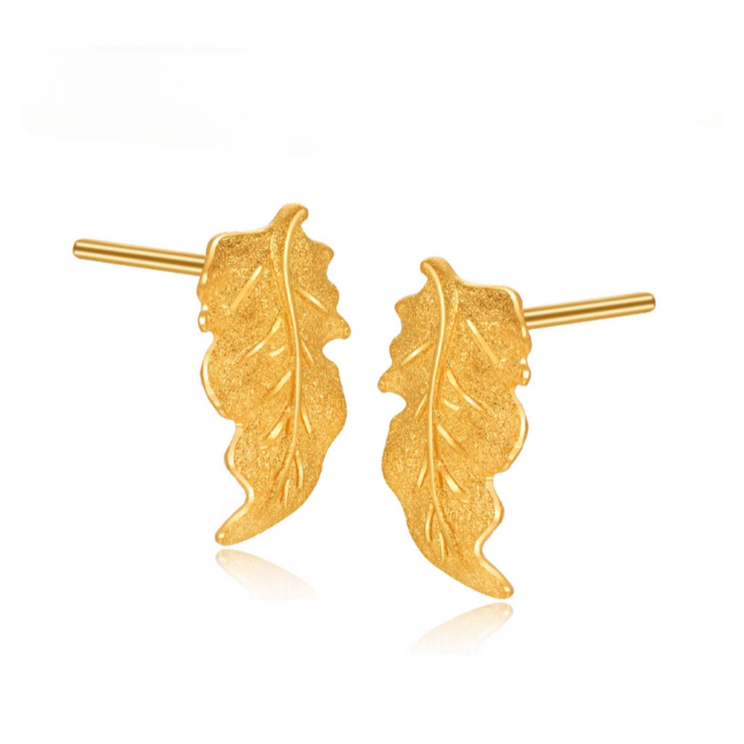 24K Pure Gold Autumn Leaf Stud Earrings - Gypsophila Co.