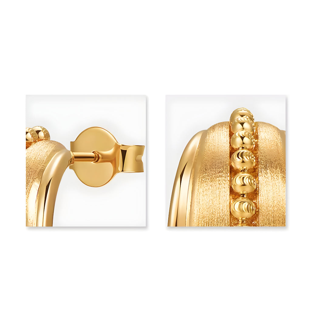 18k Real Gold Brushed Pattern Geometric Stud Earrings