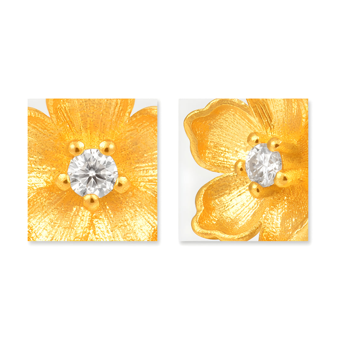 24k Pure Gold Cherry Blossom Flower Stud Earrings - Gypsophila Co.