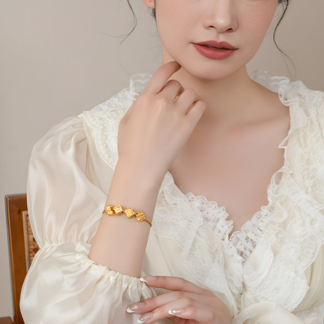 24k Real Gold Charm Zircon Clover Flower D.I.Y Pendant - Gypsophila Co.