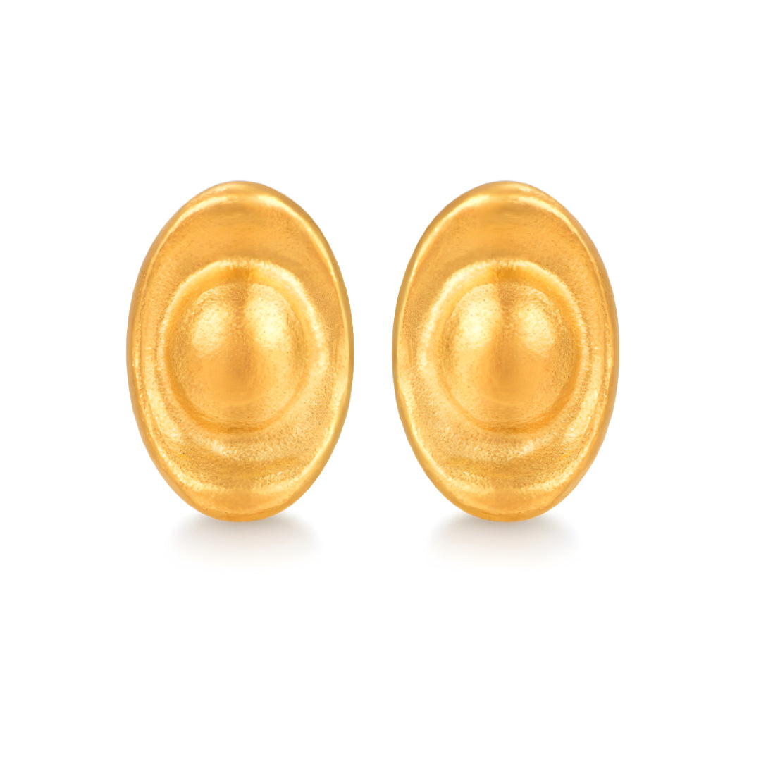 24k Pure Gold Yuanbao Lucky Stud Earrings