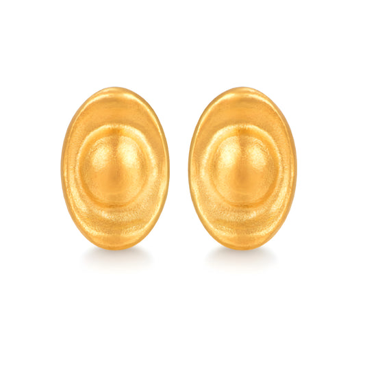24k Pure Gold Yuanbao Lucky Stud Earrings