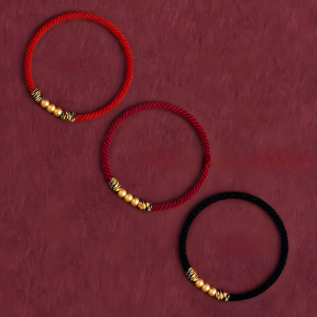 24k Solid 999 Gold Lucky Beads Red Rope Bracelet for Men and Women Blessing and Peace Braided Bracelet