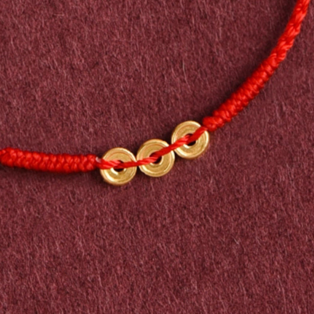 24k Solid 999 Gold Coins Charm Red Rope Bracelet for Men and Women Blessing and Safe Braided Bracelet