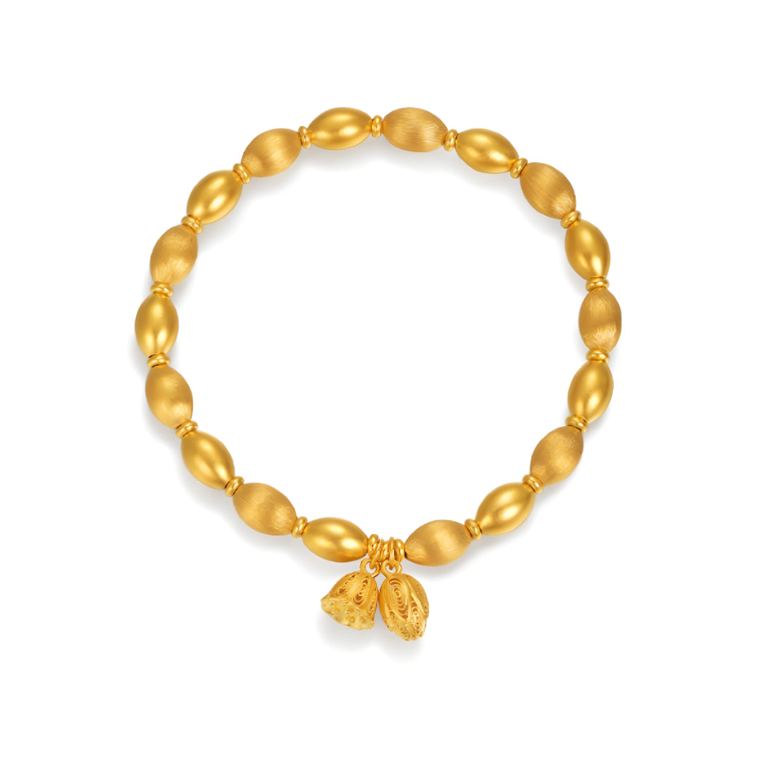 24k Real Gold Beads Bracelet with Lotus Charm Pendant - Gypsophila Co.