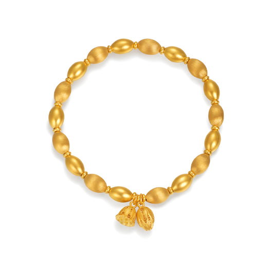 24k Real Gold Beads Bracelet with Lotus Charm Pendant - Gypsophila Co.