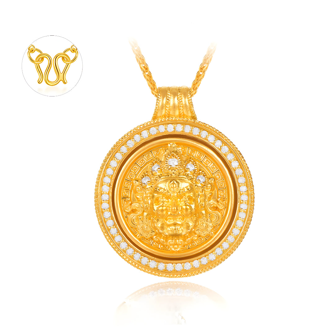 24K Pure Gold God of Wealth Round Pendant Charm Necklace - Gypsophila Co.