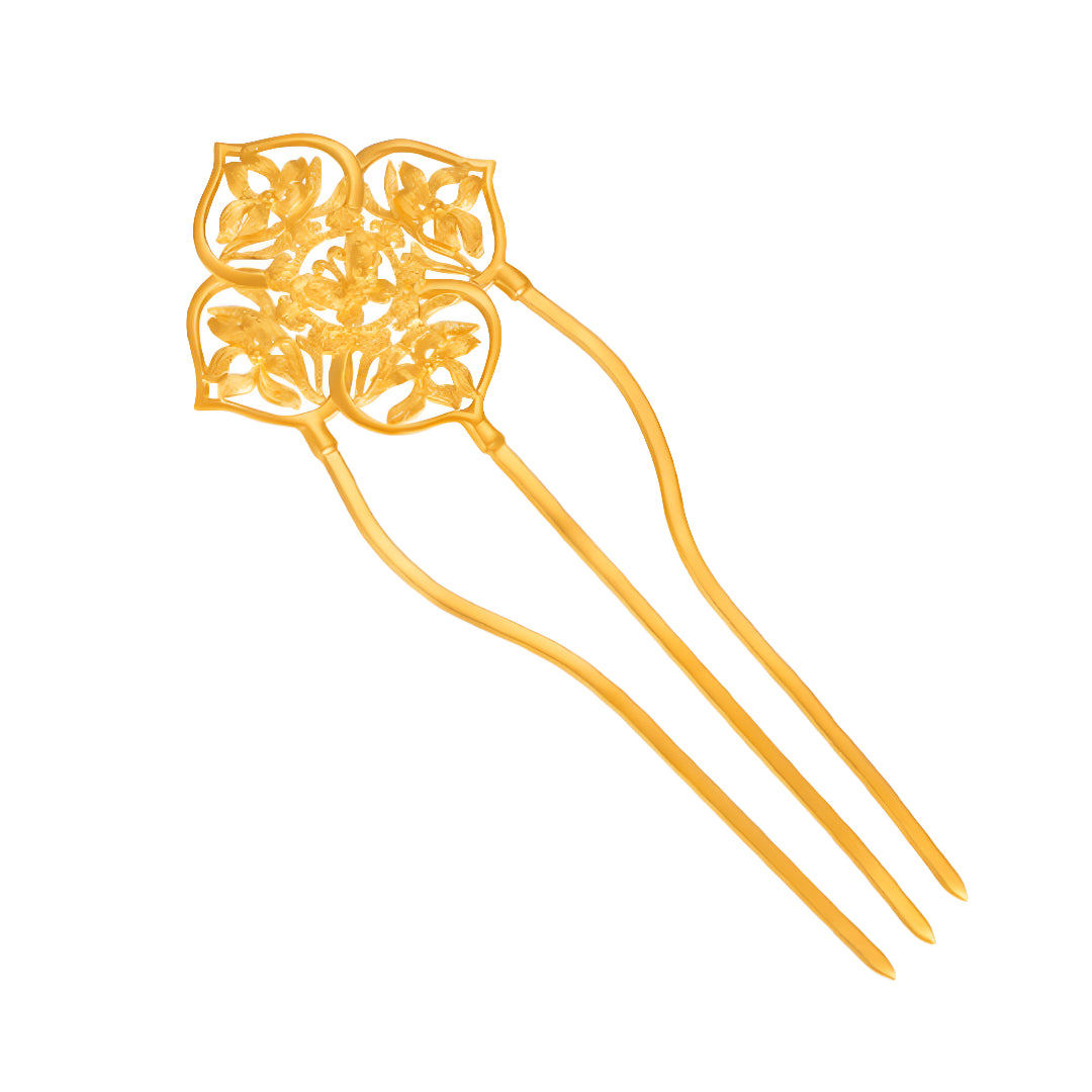24k Gold Flower Lotus Hand-Carved Hairpin Hair Bun Stick