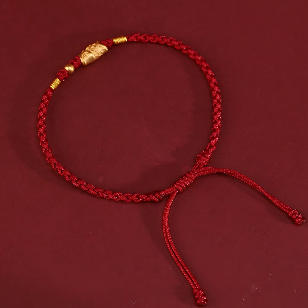 24k Solid 999 Gold Koi Carp Lucky Fish Red Rope Bracelet for Men and Women Braided Bracelet Bring Luck and Wealth