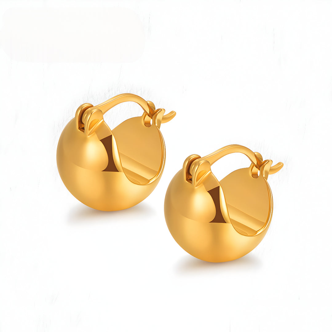 24K Pure Gold Ball Earrings 5D Hard Gold Hoop Earrings - Gypsophila Co.