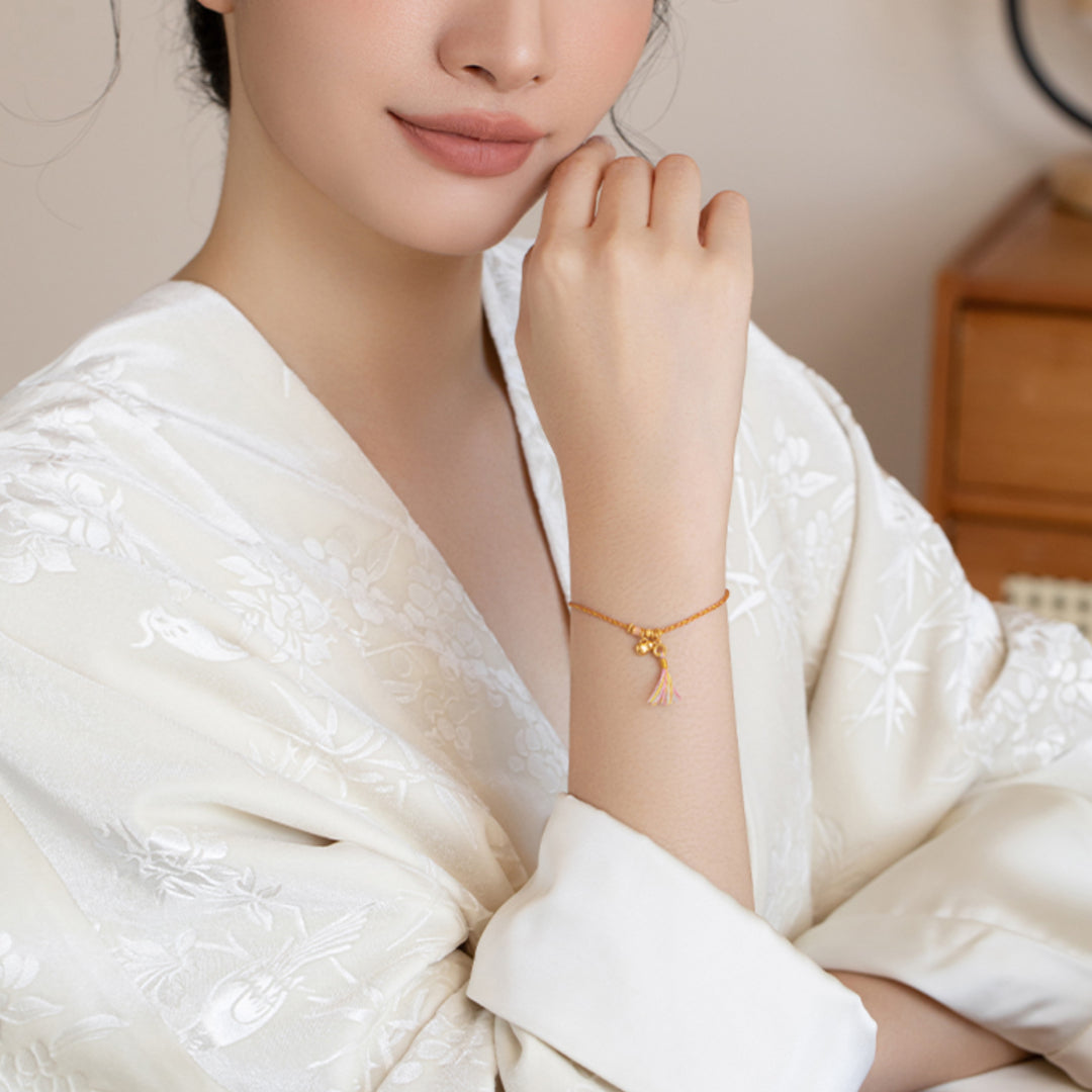 24K Gold Charm Gourd bring Luck Braided Adjustable Bracelet - Gypsophila Co.