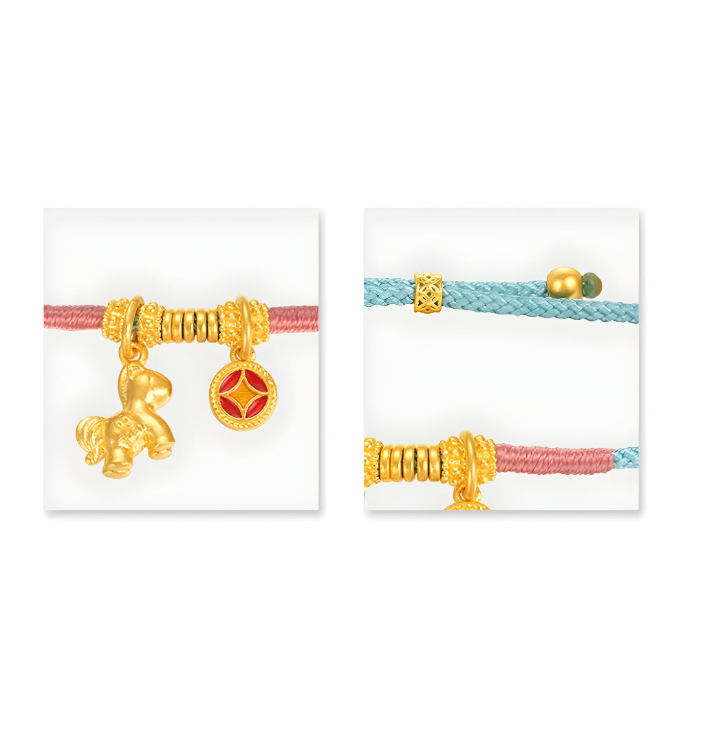 24k Gold Horse Pendant Enamel charm Rope Braided Bracelet - Gypsophila Co.