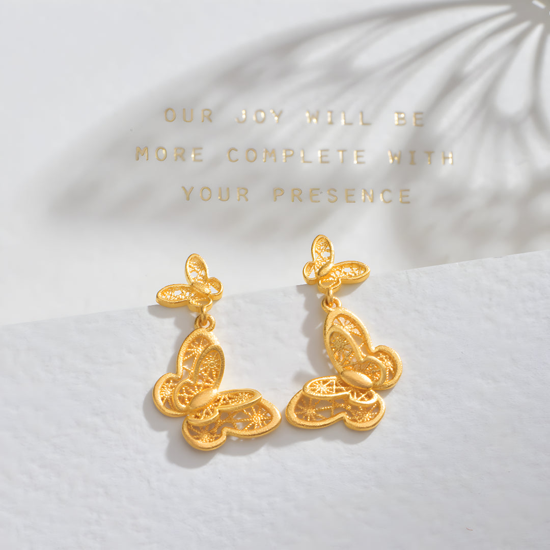 24K Real Gold Butterfly Elegant Detail Stud Earrings
