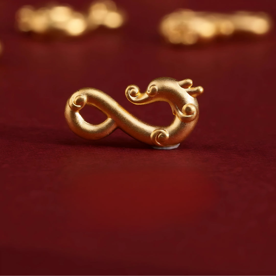 24k Solid 999 Gold Infinity Loop Dragon Pendant with Red String Braided Rope Bracelet and Anklet for Good Luck