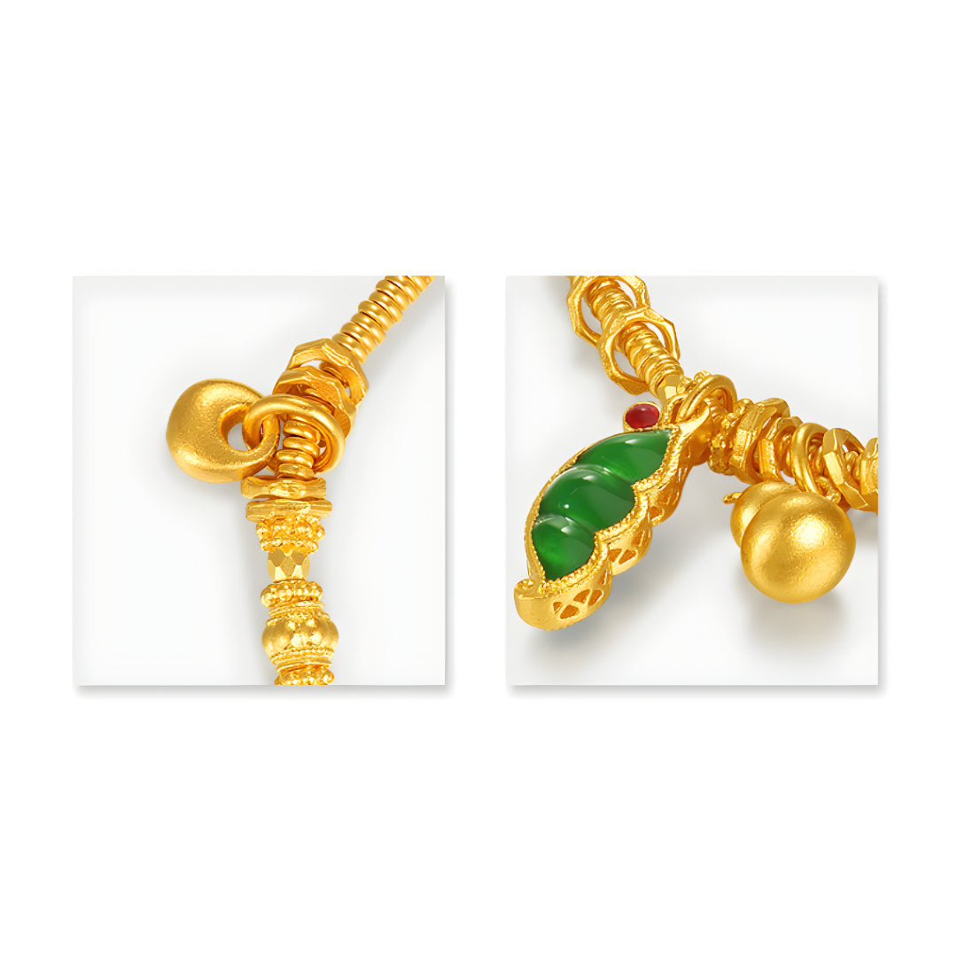 24k Pure Gold Jade Green Pea Lucky Gourd Charm Bracelet - Gypsophila Co.