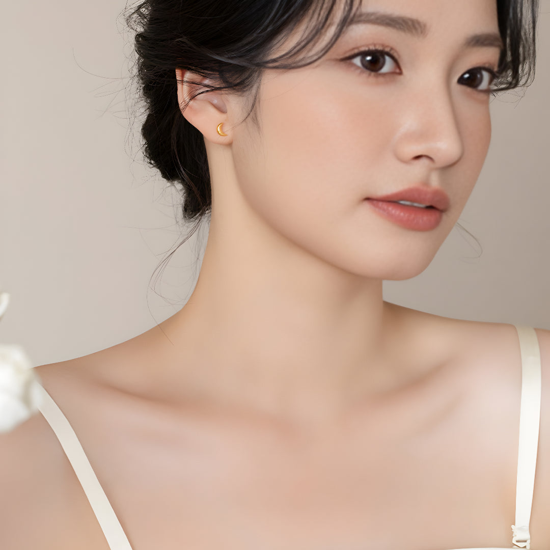 24K Pure Gold Moon Star Ball Minimal Minimalist Stud Earrings Mix and Match - Gypsophila Co.