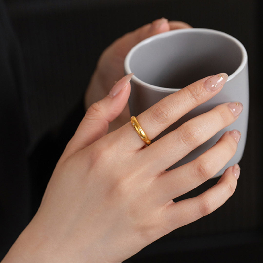 24K Pure Gold Moissanite Stars Band Ring