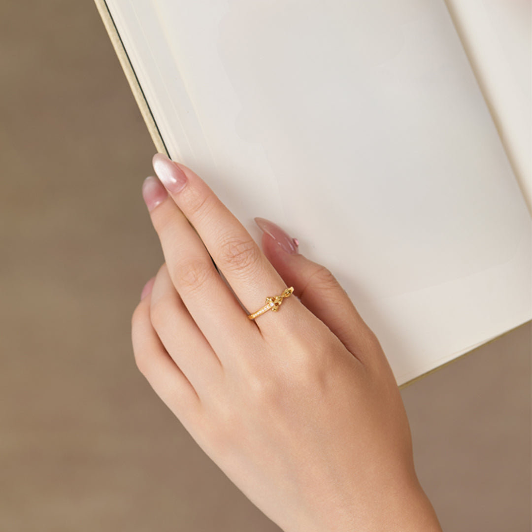 24k Pure Gold 5D Hard Gold Cross Zircon Band Stacking Ring - Gypsophila Co.