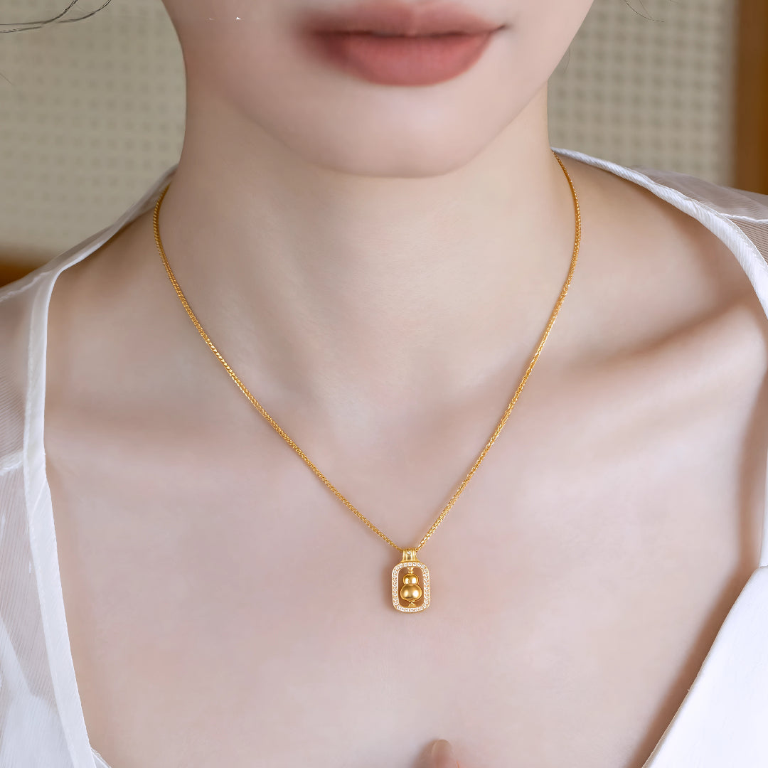 24K Pure 999 Gold Gourd Anicent Lucky Moissanite Rotatable Pendant