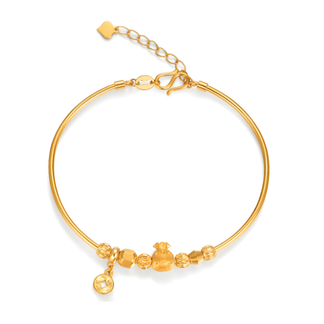 24K Pandora Lucky Money Wealth Bag Gold Bracelet Pure Gold 5G Fashion Stretch Bracelet - Gypsophila Co.