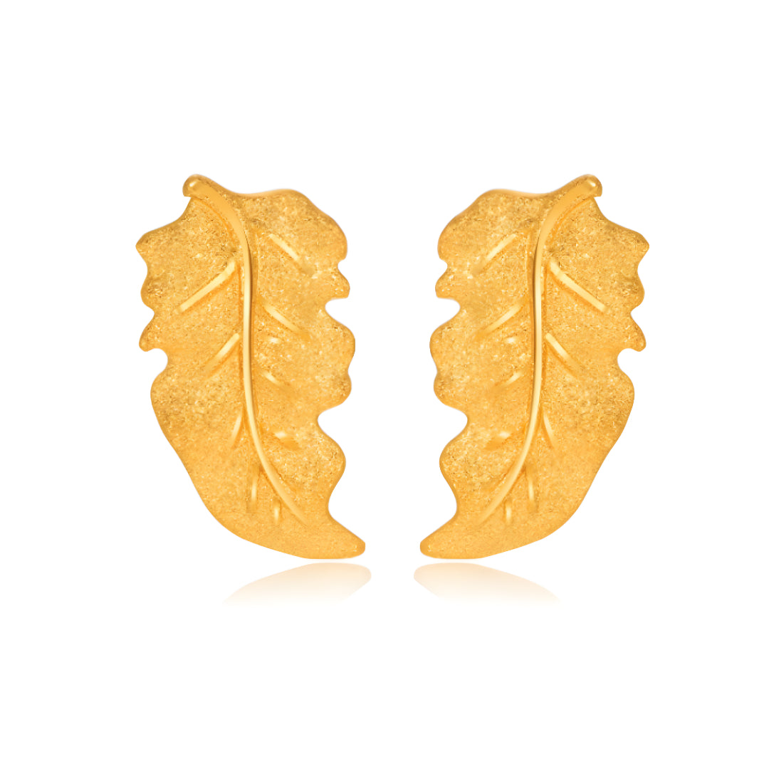 24K Pure Gold Autumn Leaf Stud Earrings - Gypsophila Co.