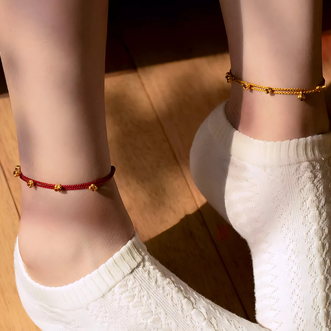 24k Pure 999 Gold Osmanthus fragrans Small Flower Charm with Red Rope Bracelet