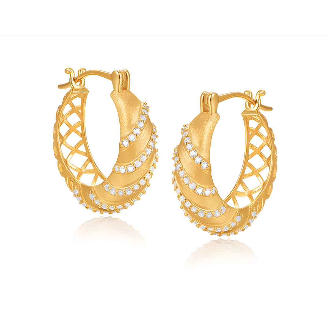 18k Real Gold Inlaid Rotating Twist Zircon Hoop Earrings