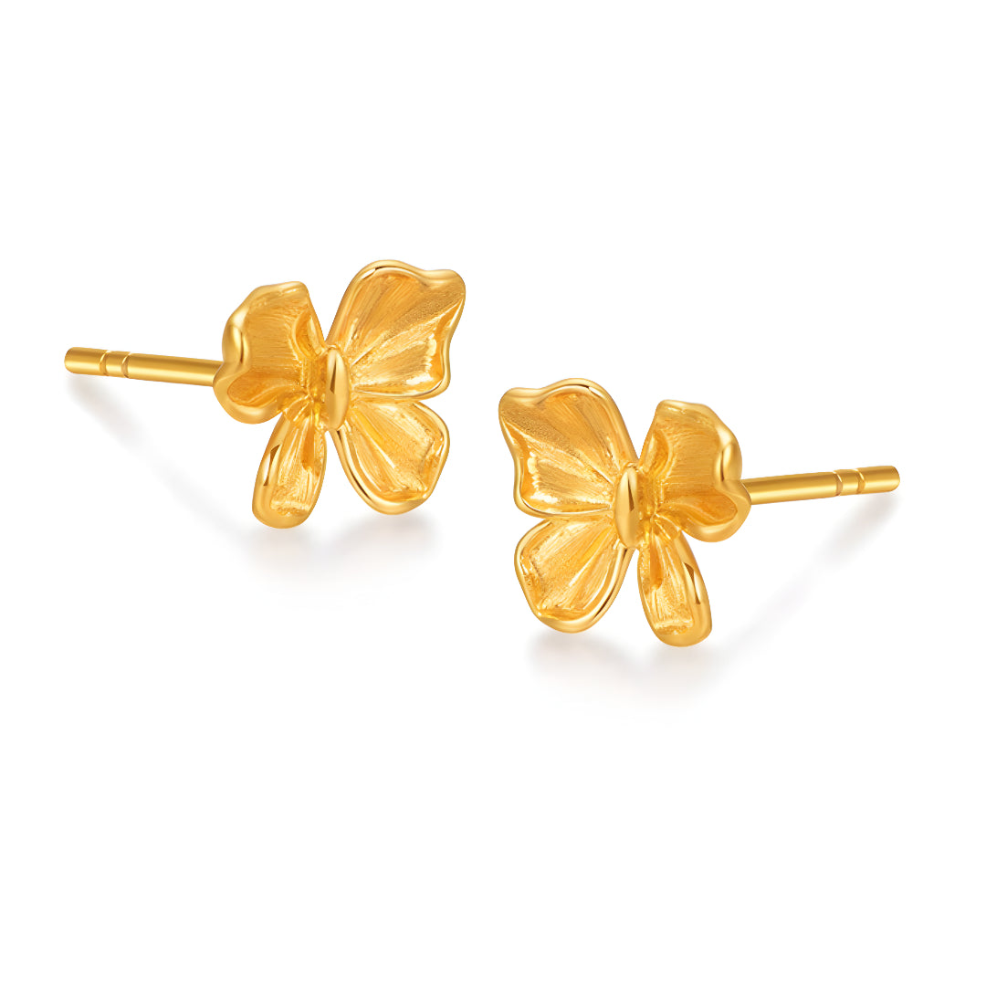 24k Real Gold Butterfly Flower Trendy 5G Gold Stud Earrings