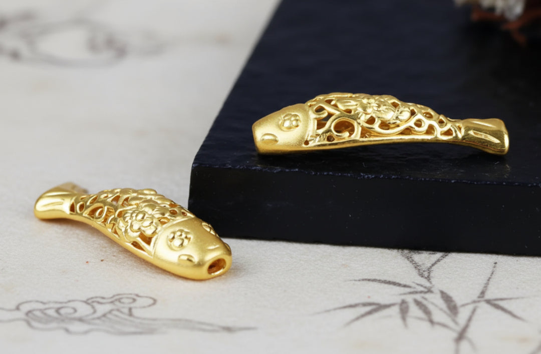 24K 999 Real Gold Pure Gold Koi Fish Good Luck and Fortune D.I.Y Charm Pendant