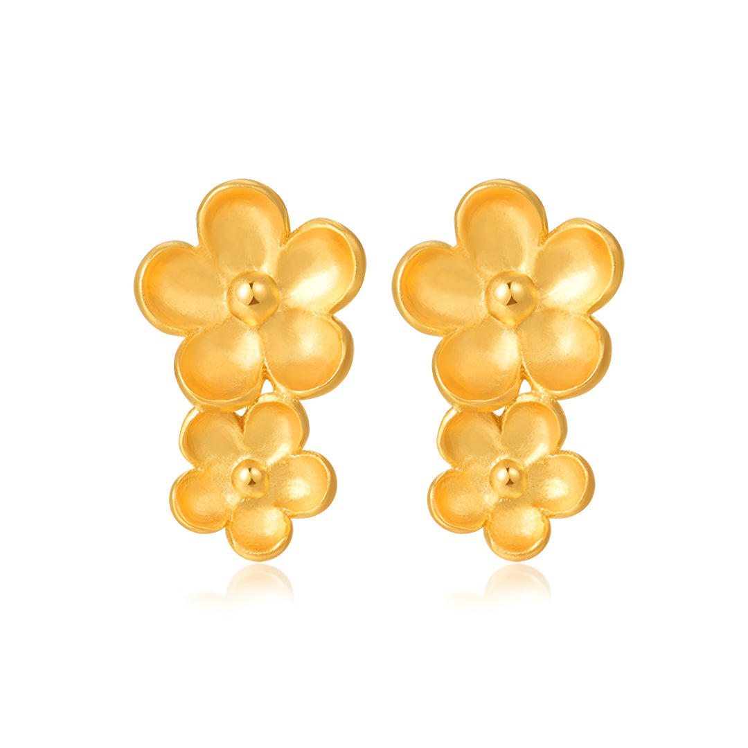18k Pure Gold Double Stacking Flower Stud Earrings - Gypsophila Co.