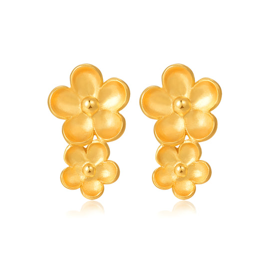 18k Pure Gold Double Stacking Flower Stud Earrings - Gypsophila Co.