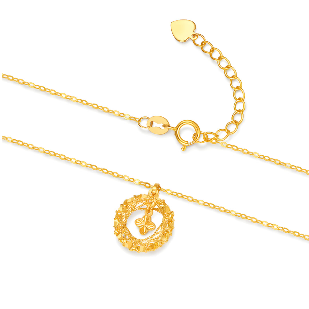 18K Real Gold Dream Catcher Four-Leaf Clover Necklace Clavicle Chain with Pendant