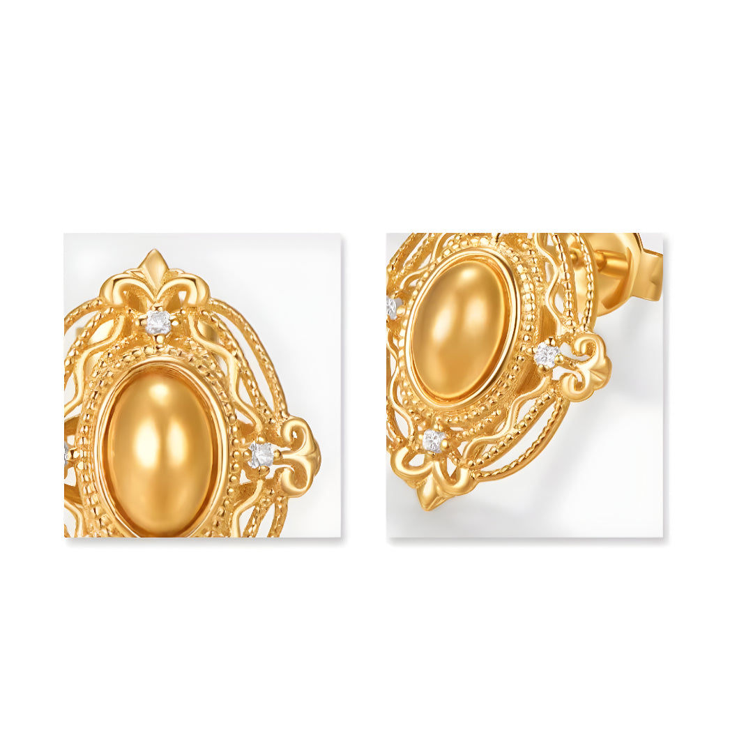 18K Gold Earrings Oval Palace Rococo Stud Earrings