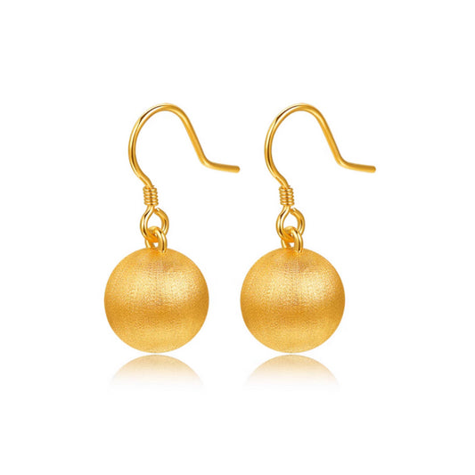 24K Real Gold earrings 5D Hard Gold brushed gold Ball Hoop Earrings