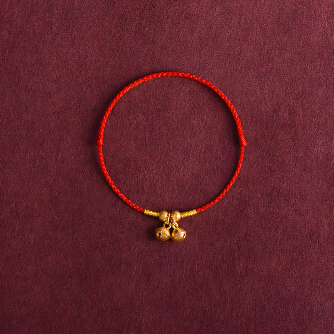 24k Pure Gold 999 Gold Beads Bell Red Rope Braided Bracelet Men and Women Couple Good Luck Bracelet