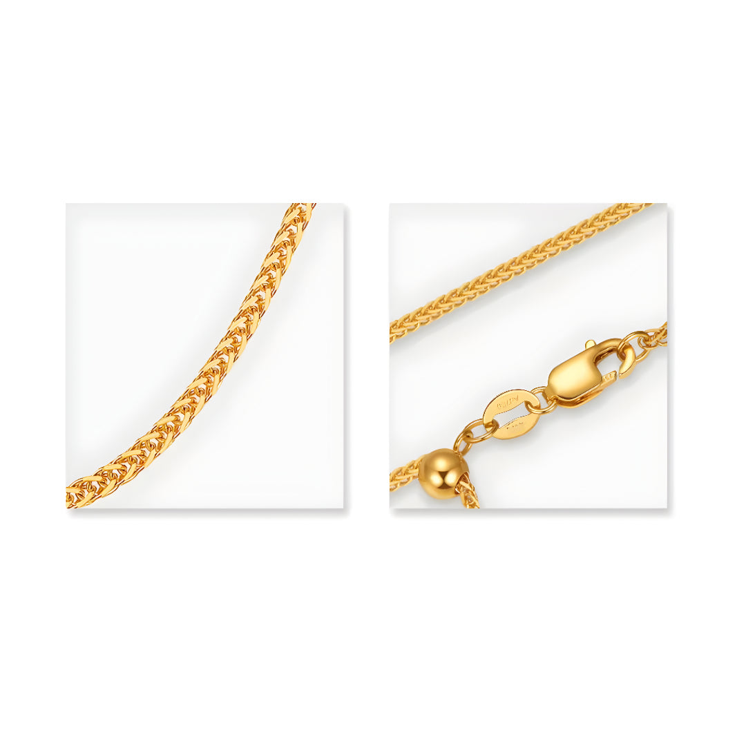 24K Real Gold Chopin Sweater chain Necklace Pull-out Adjustable Length