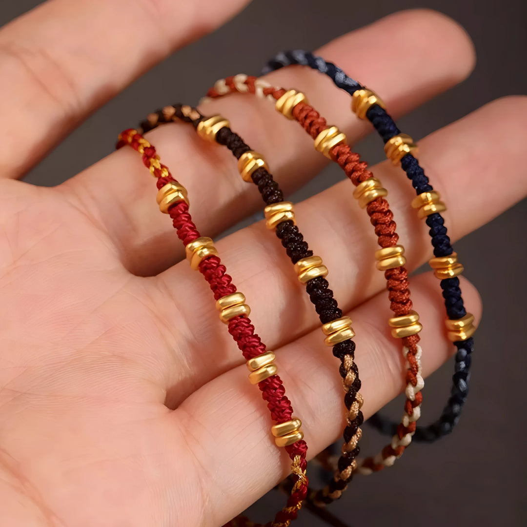 24k Solid 999 Gold Blessing Beads with Red String Braided Rope Bracelet and Anklet for Good Luck