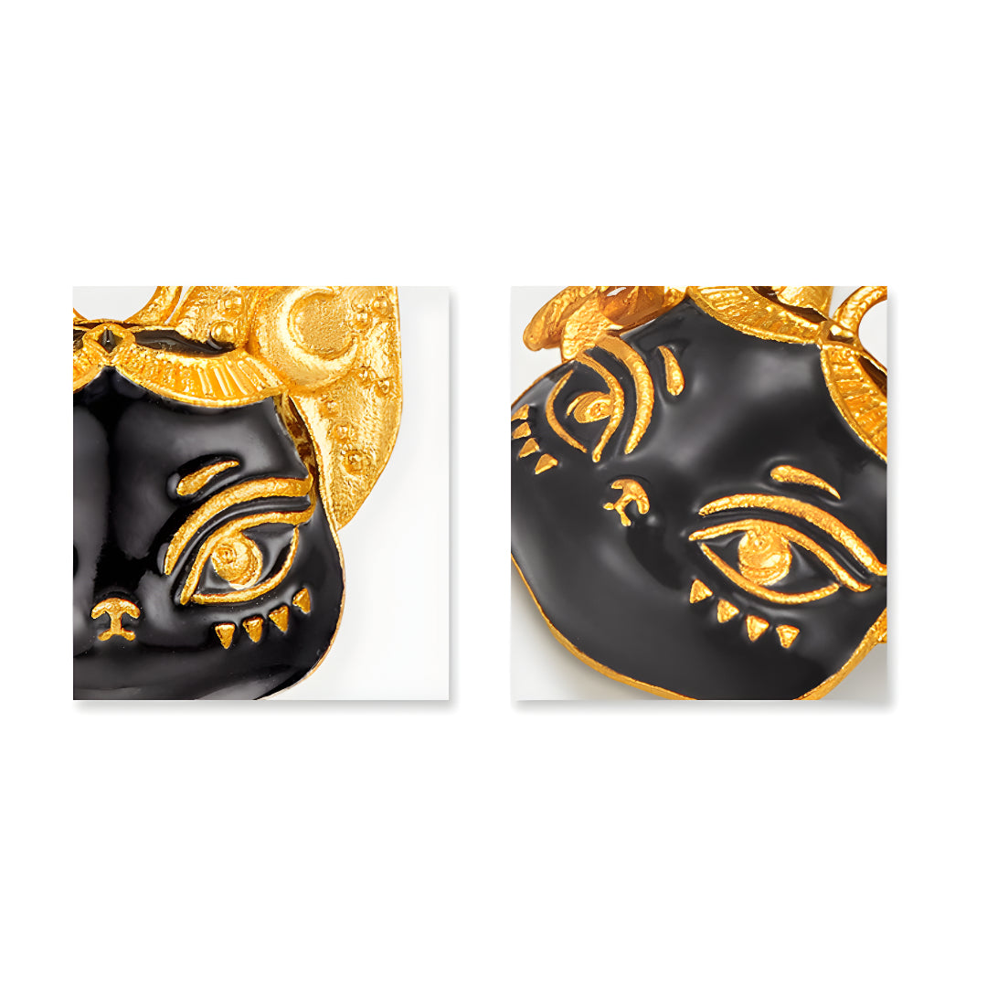 24K Real Gold Ancient Enamel Egypt Cat Pendant with Rope Necklace - Gypsophila Co.