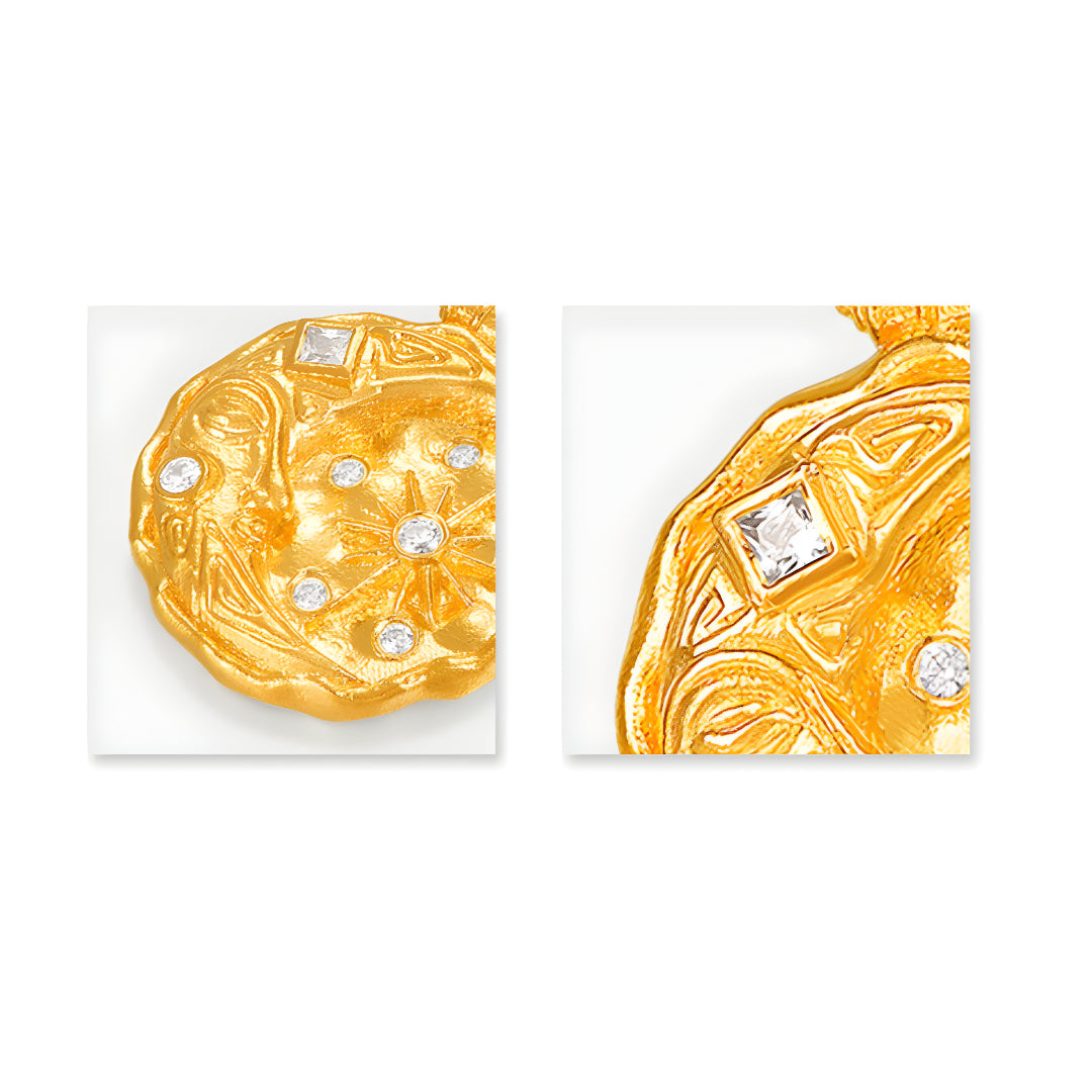 24K Real Gold Moon Gold Coin Pendant Ancient Style Star and Moon Pendant