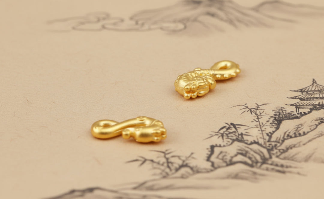 24k 999 Pure Gold 3D Hard Gold Zodiac Dragon Hook D.I.Y Charm Buckle