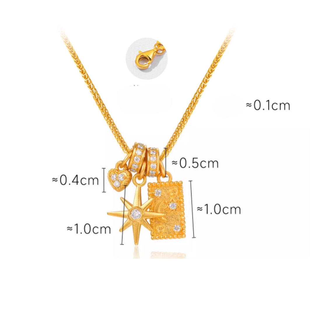 24K Real Gold Star and Moon Myth Moissanite Gold Necklace
