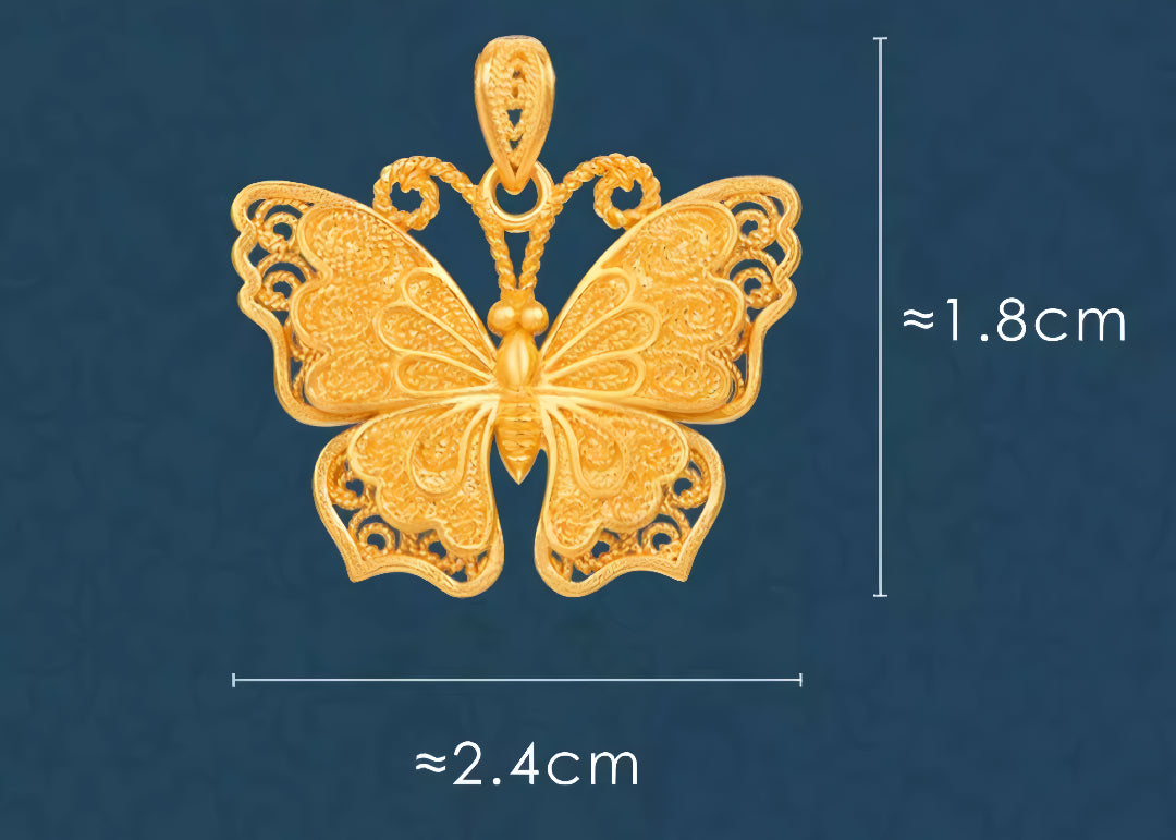 24K Gold 999 Pure Gold Filigree Butterfly Pendant - Gypsophila Co.