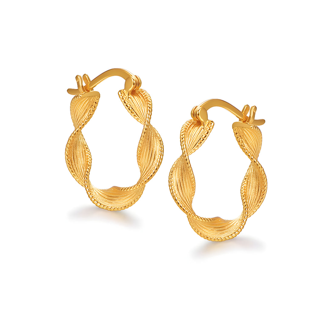 Three-dimensional Twist 18K Gold Wave Brushed Hoop Earrings