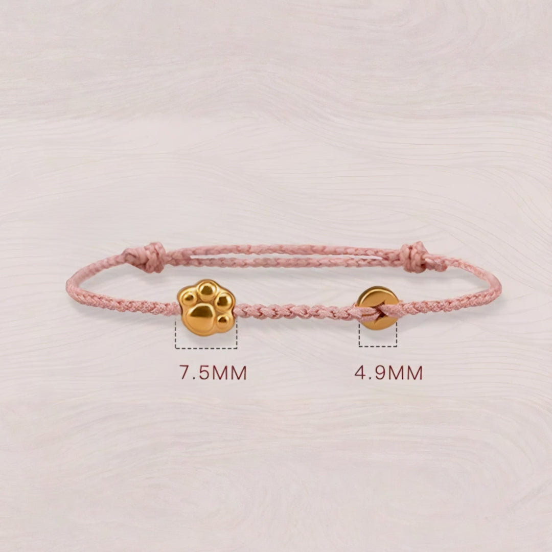 24k Pure 999 Gold Lucky Cute Cat's Paw and Beads with Red Rope Bracelet