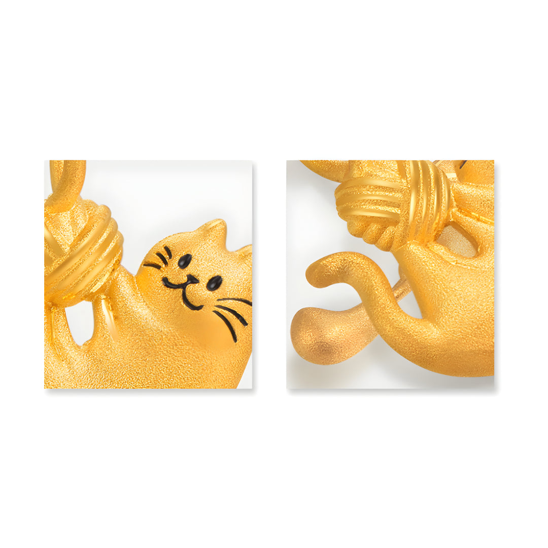 24K Pure Gold Wool Ball cute pet kitten cat playing fun and funny Pendant