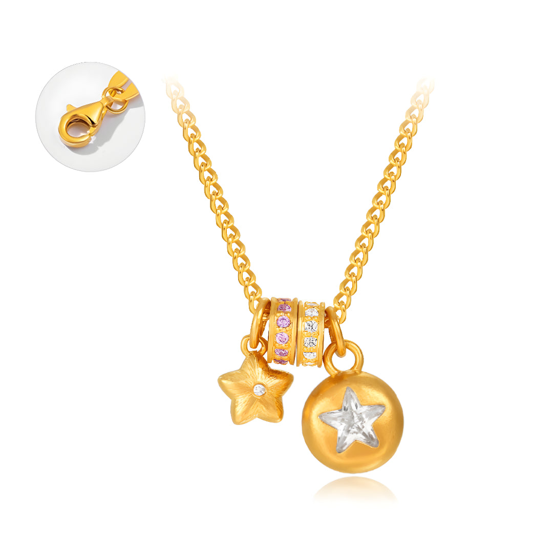 24K Pure Gold Star Charm Zircon Handmade  Pendant Necklace - Gypsophila Co.
