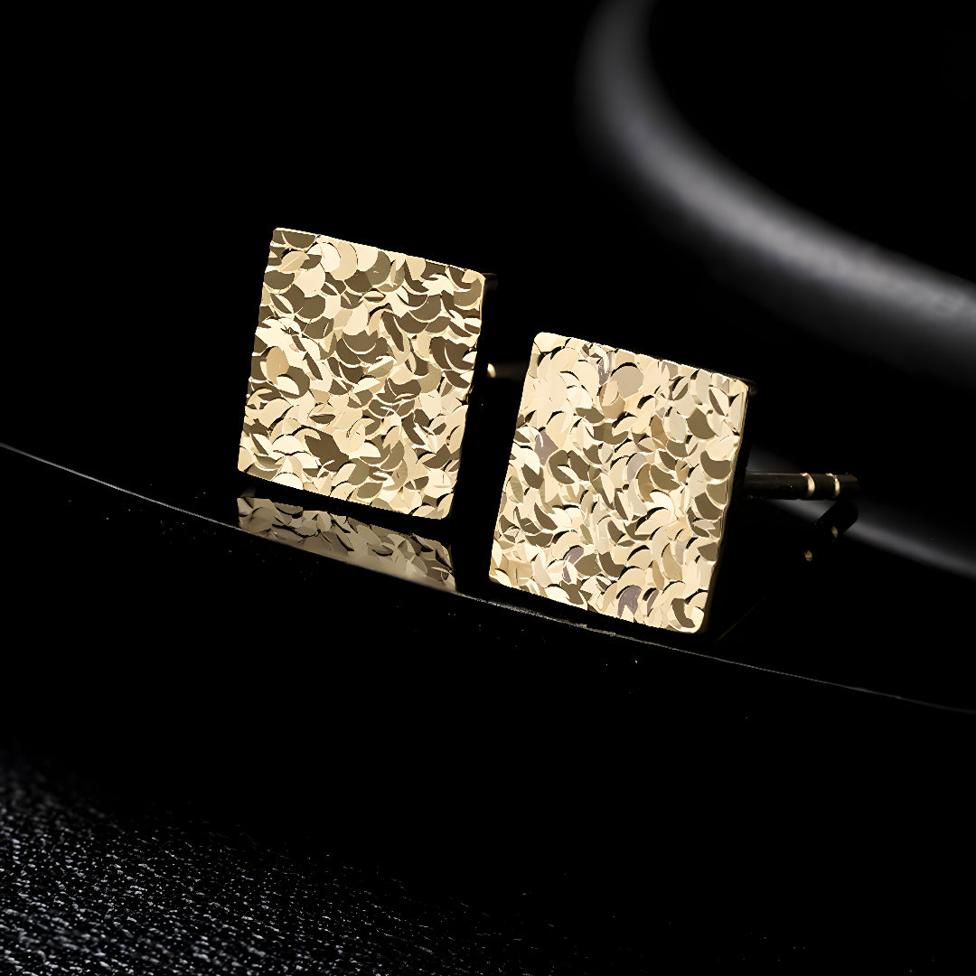 18K Gold Unique and Trendy Square Shattered Scale Stud Earrings