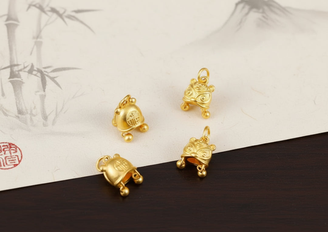 24K 999 Pure Solid Gold Handmade Tiger Head Cap Hat Pendant D.I.Y for Newborn Safe and Happy