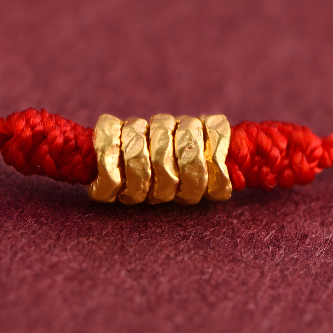 24k Solid 999 Gold Beads Red Rope Bracelet for Men and Women Blessing and Peace Braided Bracelet